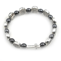 VILLWICE Catholic Rosary Bracelet St. Benedict Medal Cross Prayer Bracelets Hematite Beads Religion Jewelry Accessories