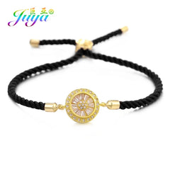 Juya Handmade Red Thread Bracelet Supplies Cubic Zirconia Flower Charm Bracelet For Women Fashion Adjustable String Bracelet