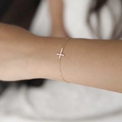 Timeless Classic Inlaid Zircon Cross 925 Sterling Silver 14K Gold Plated Thin Bracelet for Women Party Jewelry Gifts