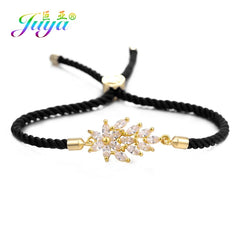 Juya Handmade Red Thread Bracelet Supplies Cubic Zirconia Flower Charm Bracelet For Women Fashion Adjustable String Bracelet