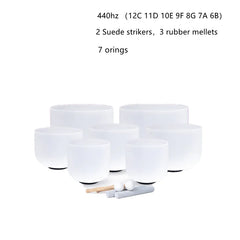 KVKA  6 -12 Inch  Frosted Quartz Crystal Singing Bowl 440hz or 432hz 7 Notes CDEFGAB Set of 7Pcs for Yoga Sound Bath Healing