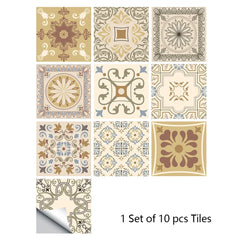 10pcs Retro Pattern Matte Surface Tiles Sticker Transfers Covers for Kitchen Bathroom Tables Floor Hard-wearing Art Wall Decor