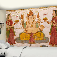 Indian God Ganesha Art Wall Tapestry Lord Ganesha Vinayaka Ganapati Statue Buddha Painting Religion Art Golden Elephant Decor