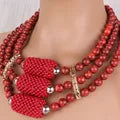 Dudo 2023 African Jewelry Set – Coral & Crystal Beaded Necklace for Women