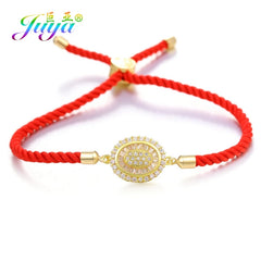 Juya Handmade Red Thread Bracelet Supplies Cubic Zirconia Flower Charm Bracelet For Women Fashion Adjustable String Bracelet