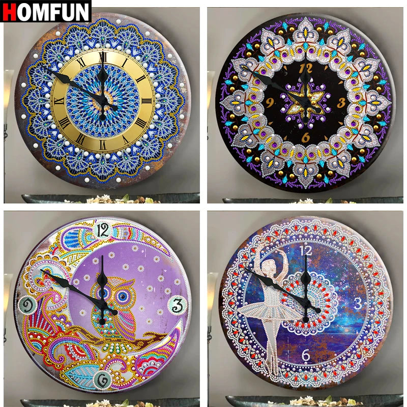 HOMFUN 5D Diamond Painting Clock – Cartoon Mandala Decor
