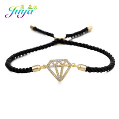 Juya Handmade Red Thread Bracelet Supplies Cubic Zirconia Flower Charm Bracelet For Women Fashion Adjustable String Bracelet