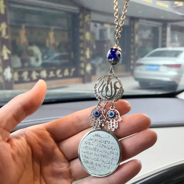turkey evil eye Allah AYATUL KURSI hamsa hand of fatima Car Rear View Mirror crystal Car Pendant Hanging