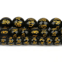 8/10mm Six Word Mantra Prayer Feng Shui Beads Black Obsidian Agate Round Buddha Beads for DIY Bracelets Jewelry Making Accsories