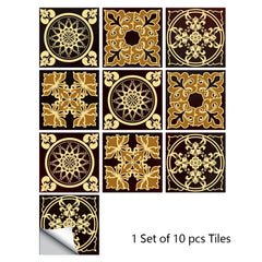 10pcs Retro Pattern Matte Surface Tiles Sticker Transfers Covers for Kitchen Bathroom Tables Floor Hard-wearing Art Wall Decor