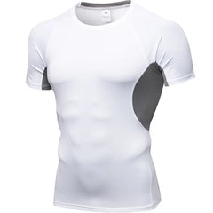 Summer Breathable Mesh Patchwork Running T-Shirts Men Quick Dry Elastic Short Sleeve Tops Fitness Gym Sports Rashguard Customize