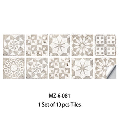 10pcs Retro Pattern Matte Surface Tiles Sticker Transfers Covers for Kitchen Bathroom Tables Floor Hard-wearing Art Wall Decor