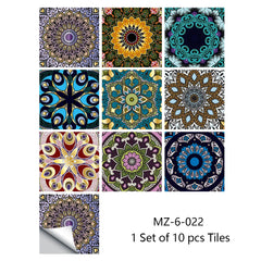 10pcs Retro Pattern Matte Surface Tiles Sticker Transfers Covers for Kitchen Bathroom Tables Floor Hard-wearing Art Wall Decor
