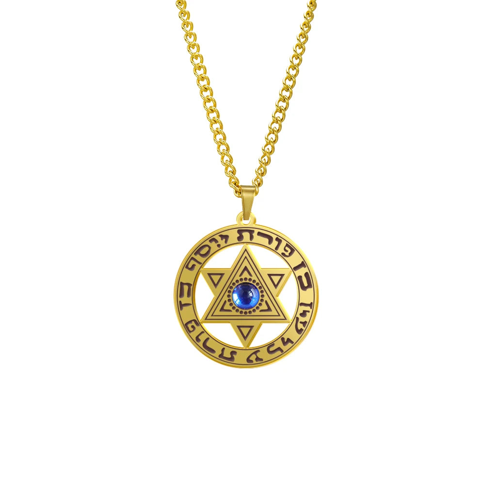 My Shape Star of David Crystal Pendant Necklace for Men Women Hebrew Talisman Amulet Supernature Stainless Steel Jewish Jewelry