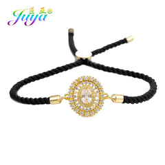 Juya Handmade Red Thread Bracelet Supplies Cubic Zirconia Flower Charm Bracelet For Women Fashion Adjustable String Bracelet