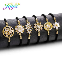 Juya Handmade Red Thread Bracelet Supplies Cubic Zirconia Flower Charm Bracelet For Women Fashion Adjustable String Bracelet