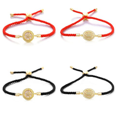 Juya Handmade Red Thread Bracelet Supplies Cubic Zirconia Flower Charm Bracelet For Women Fashion Adjustable String Bracelet
