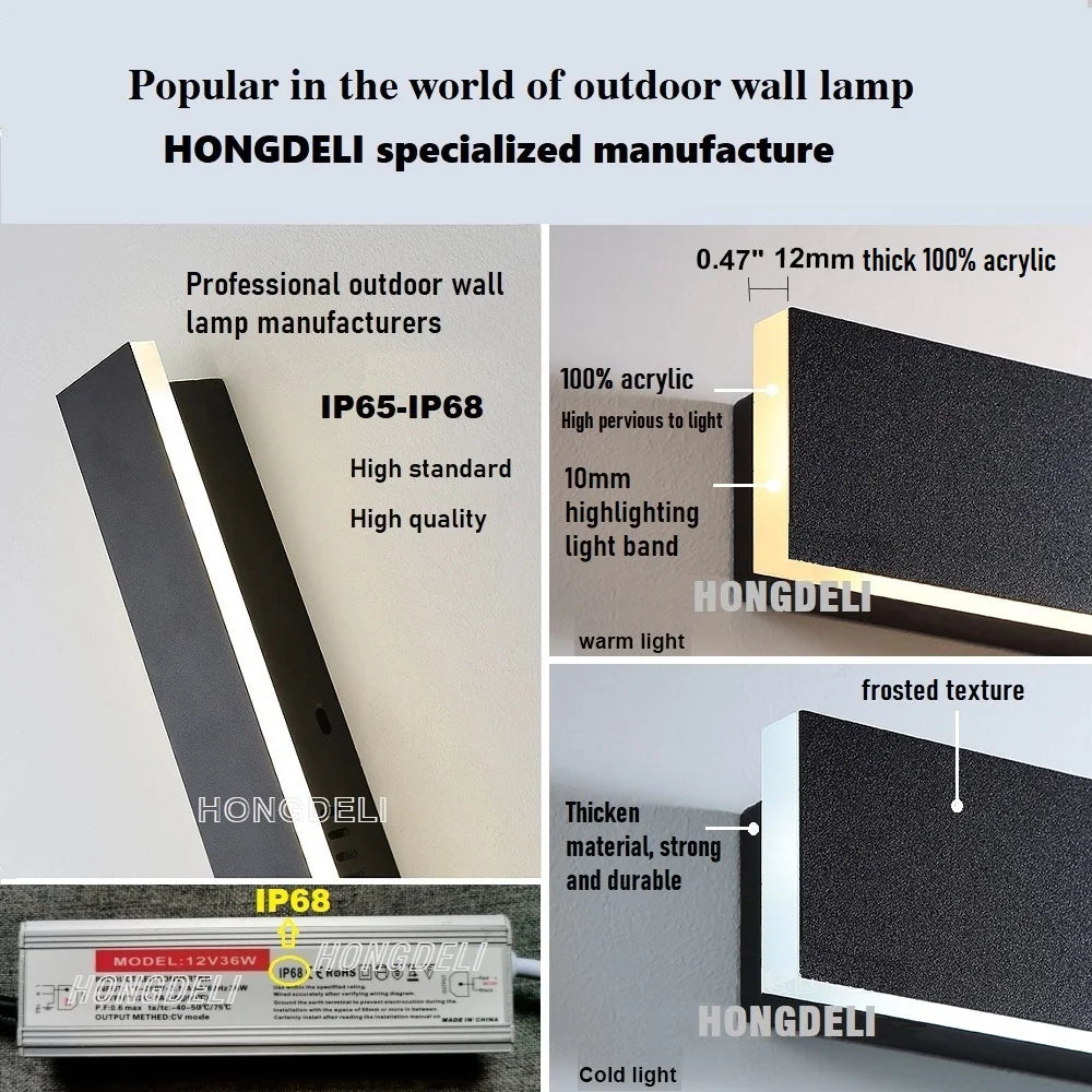 Waterproof outdoor wall light LED long wall light IP65 aluminum Garden villa porch decorative light 110V 220V outdoor  lighting