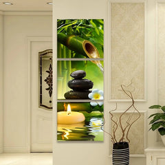 Modern 3 Panel Paintings Poster Bamboo Green on Canvas printings SPA Zen Stone Flower plants Prints Pictures Wall Art home Decor