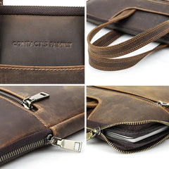 CONTACT'S FAMILY Men Briefcase Genuine Leather Laptop Bag For Air 13 M1 M2 M3 M4 Macbook Pro 14 Macbook 15 16 inch Handbag Tote