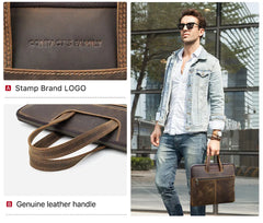 CONTACT'S FAMILY Men Briefcase Genuine Leather Laptop Bag For Air 13 M1 M2 M3 M4 Macbook Pro 14 Macbook 15 16 inch Handbag Tote