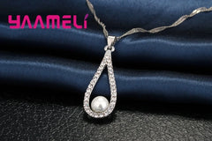 925 Sterling Silver CZ Water Drop Pearl Jewelry Set – Necklace & Earrings