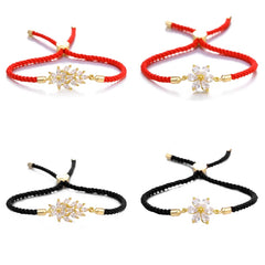 Juya Handmade Red Thread Bracelet Supplies Cubic Zirconia Flower Charm Bracelet For Women Fashion Adjustable String Bracelet
