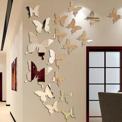 12Pcs/lot 3D Butterfly Mirror Wall Art Sticker Decor Wall Art Removable Wedding Decoration Kids Room Home Decor Mirror Art