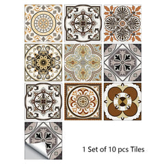 10pcs Retro Pattern Matte Surface Tiles Sticker Transfers Covers for Kitchen Bathroom Tables Floor Hard-wearing Art Wall Decor