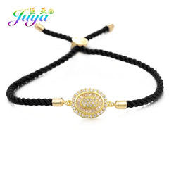Juya Handmade Red Thread Bracelet Supplies Cubic Zirconia Flower Charm Bracelet For Women Fashion Adjustable String Bracelet