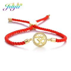 Juya Handmade Red Thread Bracelet Supplies Cubic Zirconia Flower Charm Bracelet For Women Fashion Adjustable String Bracelet