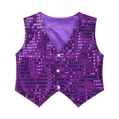 Kids Girls Boys Shiny Sequins Vest Waistcoat Hip-hop Jazz Street Dance Stage Performance Costume Musical Festival Tank Tops