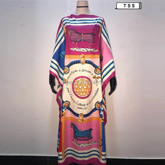 Africa Fashion Blogger Recommend Popular printed Silk Kaftan Maxi dresses Loose Summer Beach Bohemian kaftan long dress for lady
