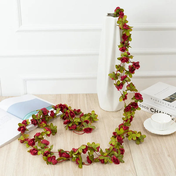 2.2 Meters Rose Artificial Flowers Christmas Garland for Wedding Home Room Decoration Spring Autumn Garden DIY Fake Plant Vine