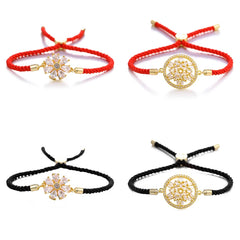 Juya Handmade Red Thread Bracelet Supplies Cubic Zirconia Flower Charm Bracelet For Women Fashion Adjustable String Bracelet