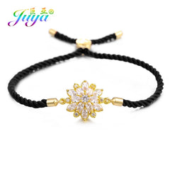 Juya Handmade Red Thread Bracelet Supplies Cubic Zirconia Flower Charm Bracelet For Women Fashion Adjustable String Bracelet