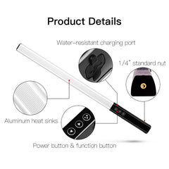 LUXCEO Q508A 10W RGB CCT Video Light 2600mAh Rechargeable LED Stick Photo Lamp 36 Colors Studio Lighting for Youtube Photography
