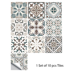 10pcs Retro Pattern Matte Surface Tiles Sticker Transfers Covers for Kitchen Bathroom Tables Floor Hard-wearing Art Wall Decor