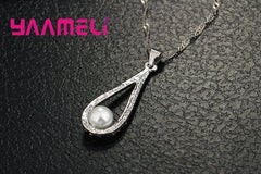 925 Sterling Silver CZ Water Drop Pearl Jewelry Set – Necklace & Earrings