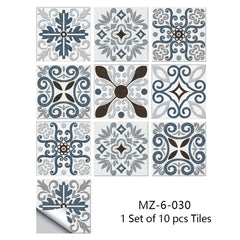 10pcs Retro Pattern Matte Surface Tiles Sticker Transfers Covers for Kitchen Bathroom Tables Floor Hard-wearing Art Wall Decor