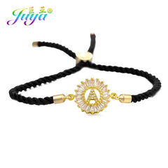 Juya Handmade Red Thread Bracelet Supplies Cubic Zirconia Flower Charm Bracelet For Women Fashion Adjustable String Bracelet