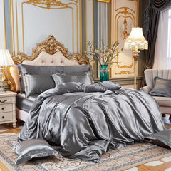 Luxury Satin Duvet Cover Single Double Full Queen Size Quilt Cover Home Comfortable Solid Color Bedding