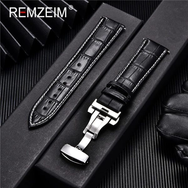 Genuine Calfskin Leather Watchbands Business Replace Watch Band 18mm 20mm 22mm 24mm With Butterfly Buckle Wristwatch Strap