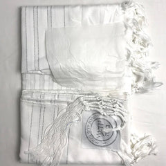 Judaica Israel Jewish Talit White Polyester Large Size Prayer Shawl Tallit With Bag 140x190cm