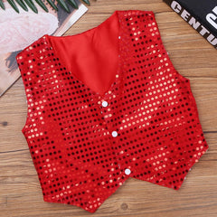 Kids Girls Boys Shiny Sequins Vest Waistcoat Hip-hop Jazz Street Dance Stage Performance Costume Musical Festival Tank Tops