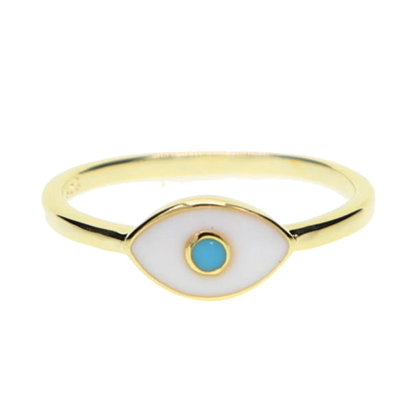 Gold Plated Turkish Evil Eye Ring with Blue Stone – Lucky Girl