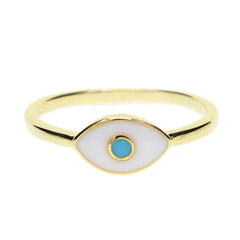 Gold Plated Turkish Evil Eye Ring with Blue Stone – Lucky Girl