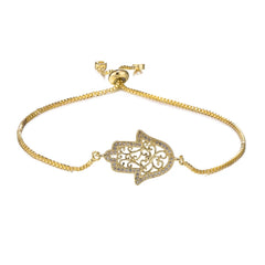 Juya 18K Real Gold Plated Adjustable Chains Multicolor Zirconia Hamsa Fatima Enamel Greek Evil Eye Charms Bracelets For Women