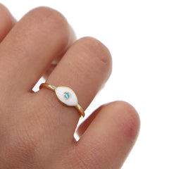 Gold Plated Turkish Evil Eye Ring with Blue Stone – Lucky Girl