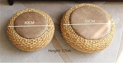 Modern Knitted Round Pouf Ottoman with PU Seat Pad